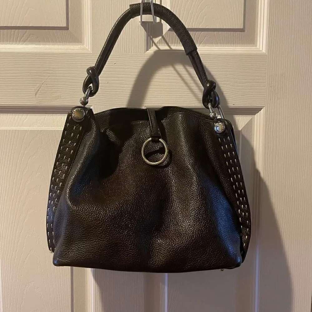 BCBGMAXAZRIA Hobo Leather dark Brown Bag Stitching accent,silver tone hardwares